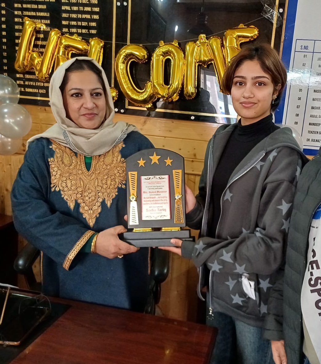 Sadia Tariq,our international player, was honored by Dr.Owais,Commissioner of SMC Srinagar,for her participation in an event on environmental sustainability. She received a certificate and our principal praised the initiative for inspiring J&amp;K's youth towards a greener future.