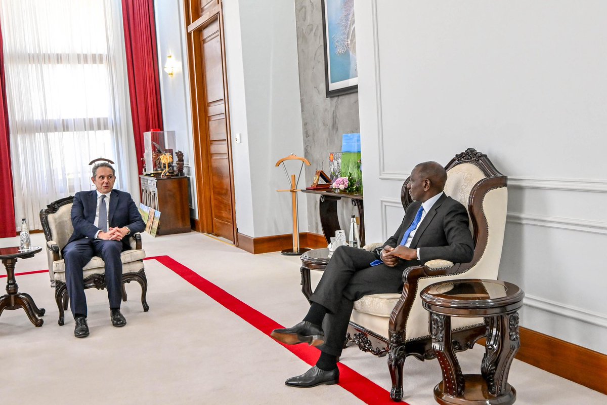 WilliamsRuto's tweet photo. Kenya has a long-standing history of providing expertise, skills and resources in finding solutions to complex conflicts in Africa. 

In the DR Congo, the East African Community and the Southern Africa Development Community are working together to pursue peace and stability. 

We fully support the resolutions of the Joint Summit of the EAC-SADC and the African Union Peace and Security Council that dialogue among the parties is the way out of the current crisis.

Met European Union Special Envoy to the Great Lakes Region Johan Borgstam and European Union Ambassador to Kenya Henriette Geiger, @StateHouseKenya, Nairobi.