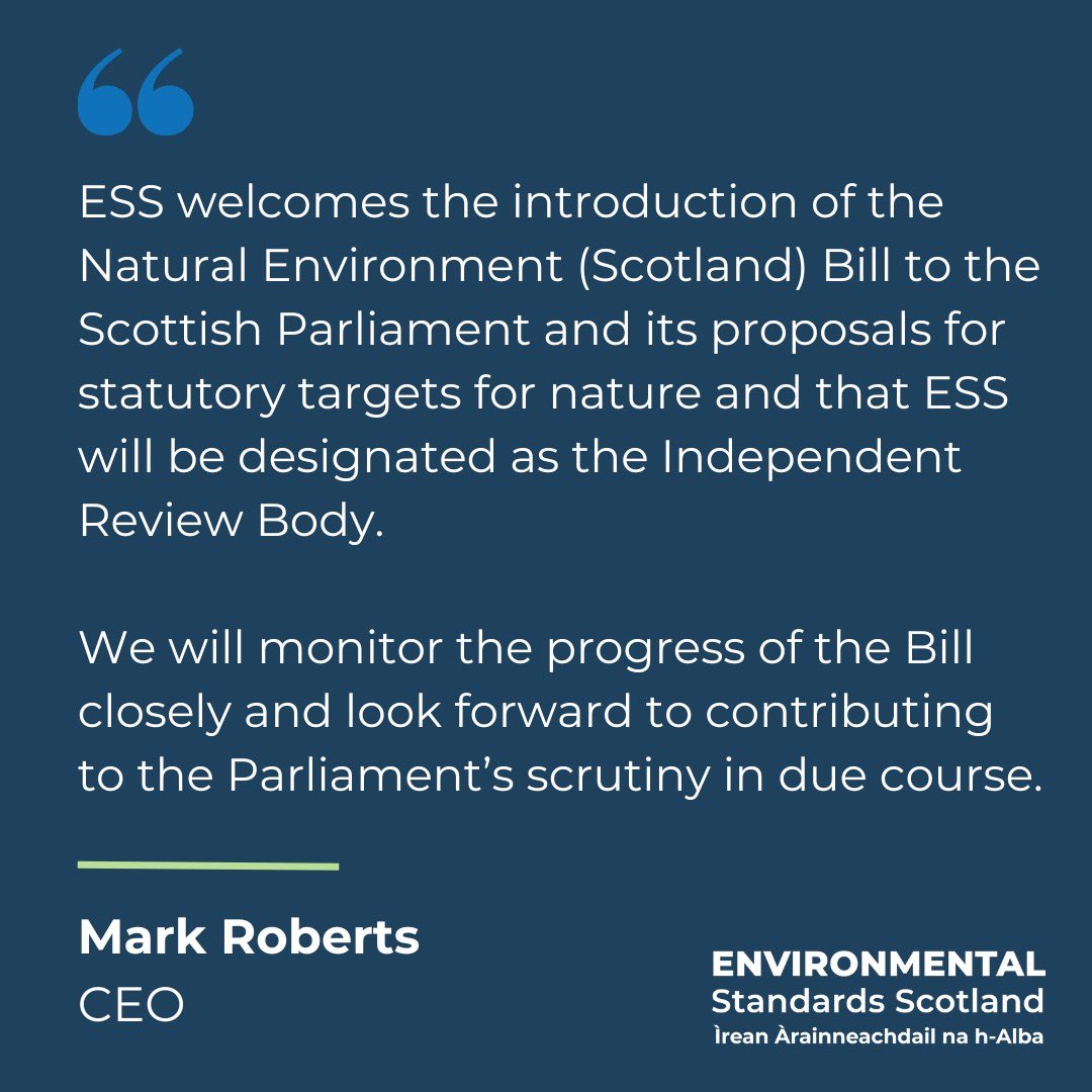 Statement from ESS’ CEO, Mark Roberts, on the introduction of the Natural Environment (Scotland) Bill.