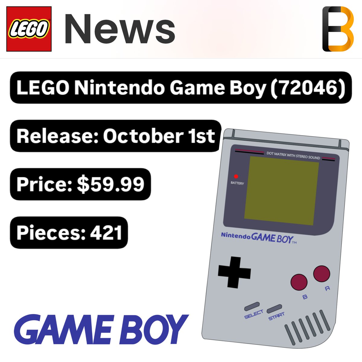 Falconbricks's tweet photo. New LEGO Nintendo Game Boy set coming October 2025!

#legoleaks #lego #gameboy #nintendo #legonews https://t.co/LmOvzEWIUA