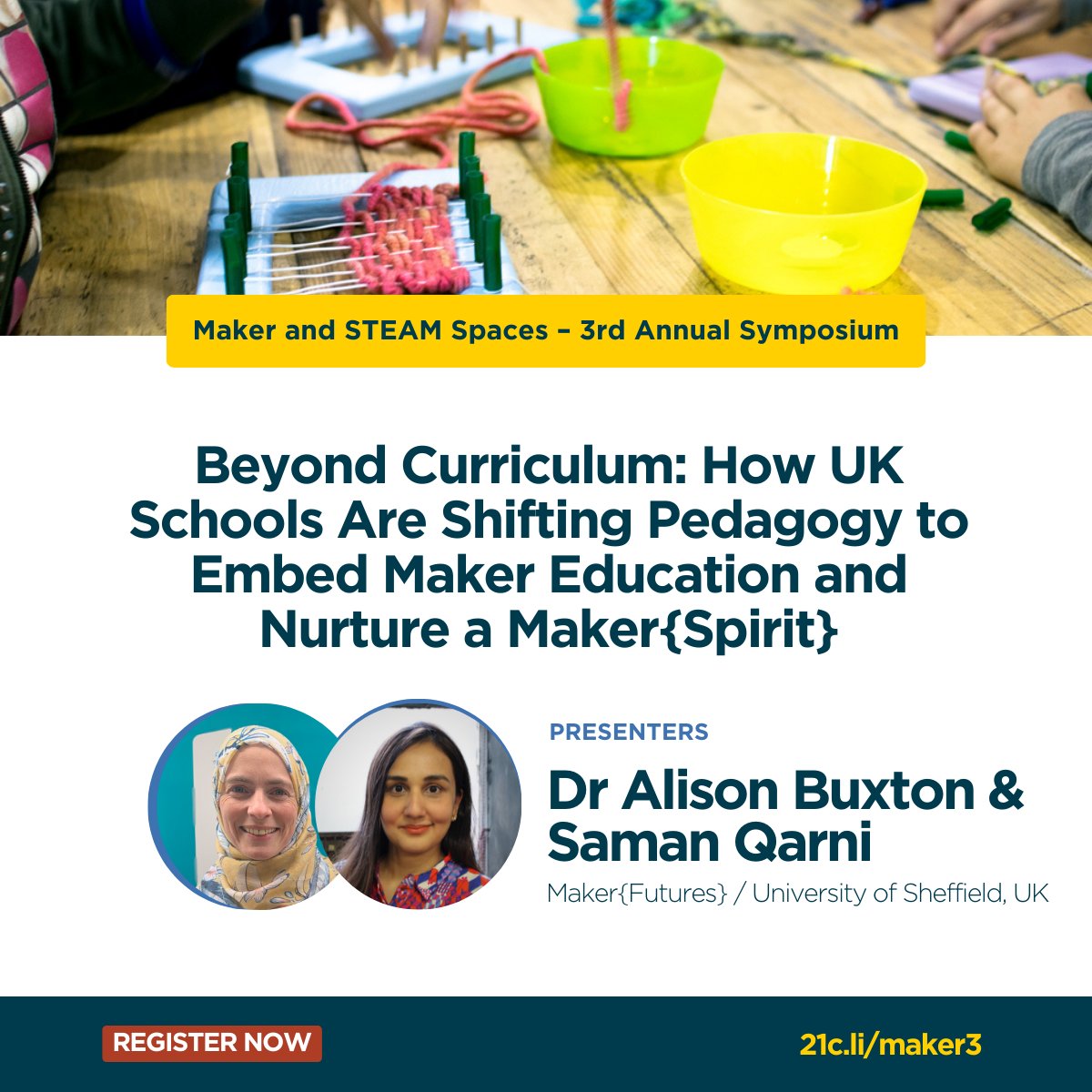 Maker{Futures} (@maker_futures) on Twitter photo Join Dr Alison Buxton and Saman Qarni at the annual Maker & STEAM Spaces Symposium🗓️Wednesday 26 Feb🗓️Explore insights and strategies for designing and utilising innovative learning spaces. Register now👉 21c.li/maker3 #edfuturedigital #21cl #makerspaces <a href="/EducationSheff/">Education@Sheffield</a> Join Dr Alison Buxton and Saman Qarni at the annual Maker & STEAM Spaces Symposium🗓️Wednesday 26 Feb🗓️Explore insights and strategies for designing and utilising innovative learning spaces. Register now👉 21c.li/maker3 #edfuturedigital #21cl #makerspaces <a href="/EducationSheff/">Education@Sheffield</a>