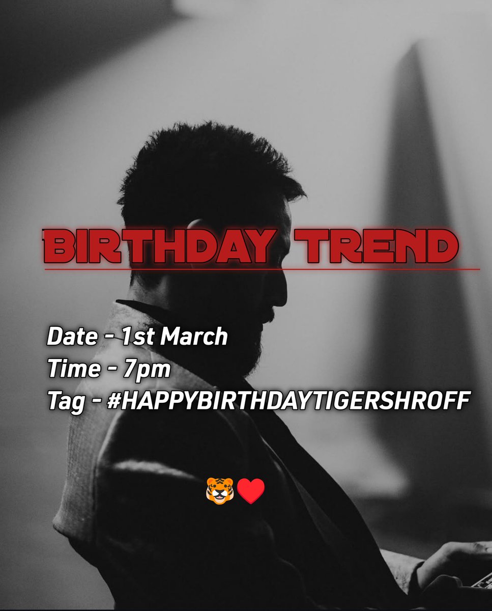 tigershrof88l9's tweet photo. We will be celebrating our beloved Tiger's Birthday, details are given in the pic.
Hope @iTIGERSHROFF will gift us something 🙌
Join us 🐯♥️
#TigerShrof https://t.co/cHLFbgZW0W