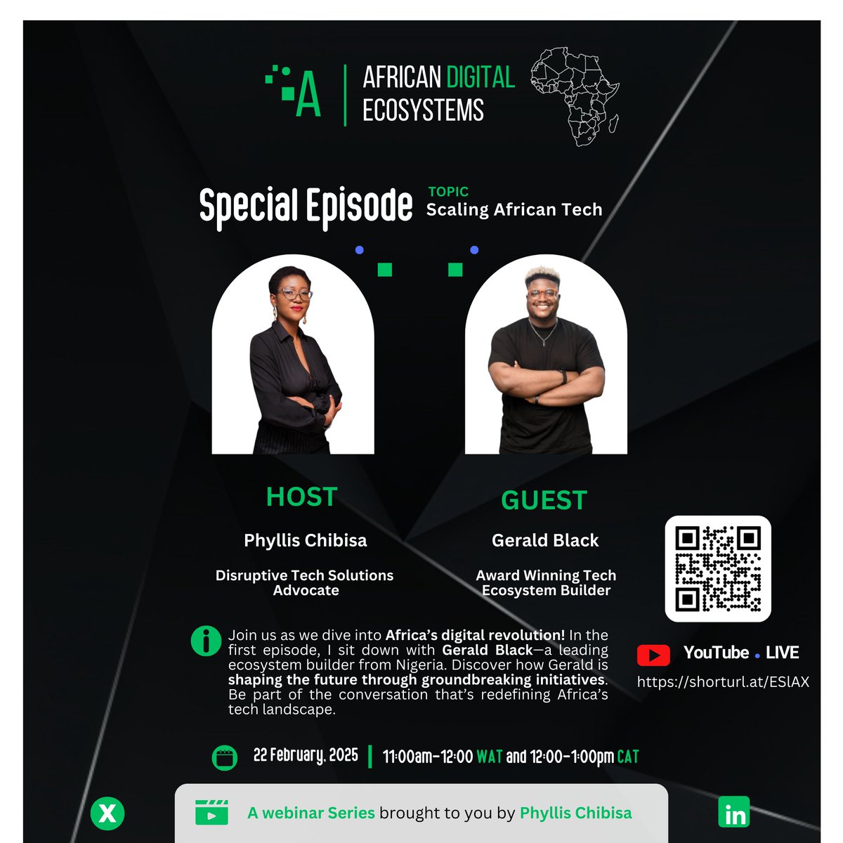 phyllis_chibisa's tweet image. Reminder: Join me on Feb 22 at 12:00 noon CAT / 11:00 AM WAT for a live session on #AfricanDigitalEcosystems!
Watch on YouTube: youtube.com/live/jH5U39YSz…
Add to calendar: calendar.app.google/rWKi6xSVnXPNNe…
#ScalingTech #DigitalTransformation