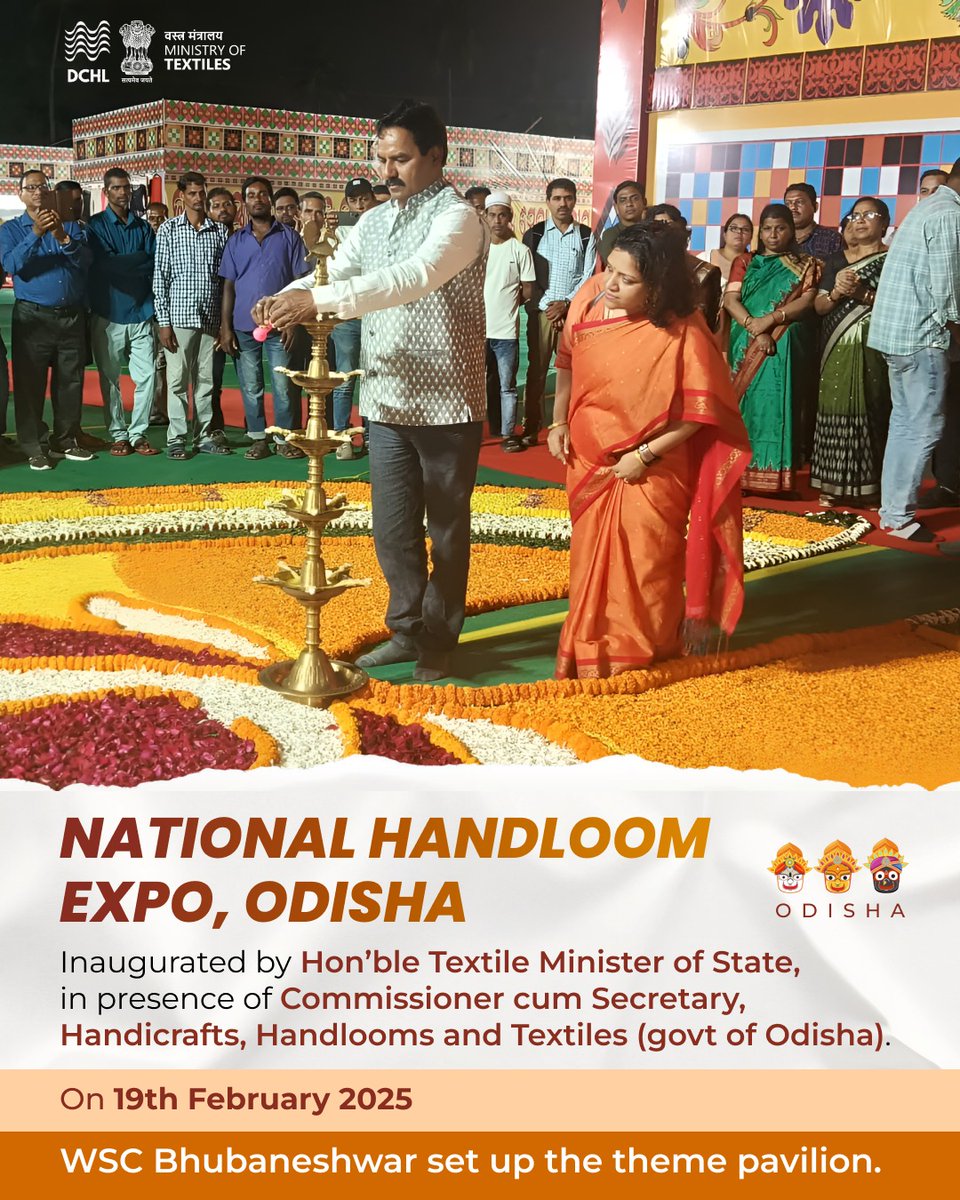 National handloom expo sponsored by state was inaugurated on 19th by Hon’ble textile minister of state in presence of commissioner cum secretary, handicrafts, Handlooms and Textiles , Govt of Odisha. The theme pavilion was set up by WSC Bhubaneshwar.