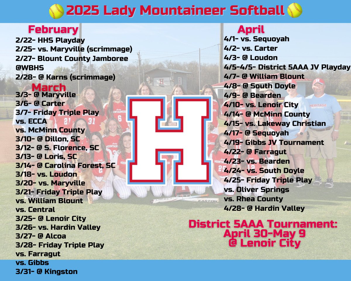 Lots of chances to catch the Lady Mountaineers in action this season. Save the calendar, and we’ll see you at the field! 🥎  #HHSSoftball #ladymountaineersoftball #ladymounttaineernation #allout