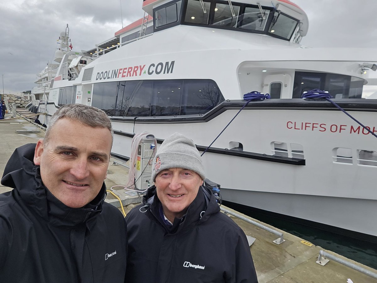 Doolin Ferry Co (@doolinferry) on Twitter photo Liam and Bill O'Brien from Doolin Ferry in front of the brand-new Cliffs of Moher Express! This beauty, currently undergoing sea trials in Turkey,  will set a new standard for ferry travel on the Wild Atlantic Way! 
#CliffsOfMoherExpress #DoolinFerry #irelandtravel Liam and Bill O'Brien from Doolin Ferry in front of the brand-new Cliffs of Moher Express! This beauty, currently undergoing sea trials in Turkey,  will set a new standard for ferry travel on the Wild Atlantic Way! 
#CliffsOfMoherExpress #DoolinFerry #irelandtravel