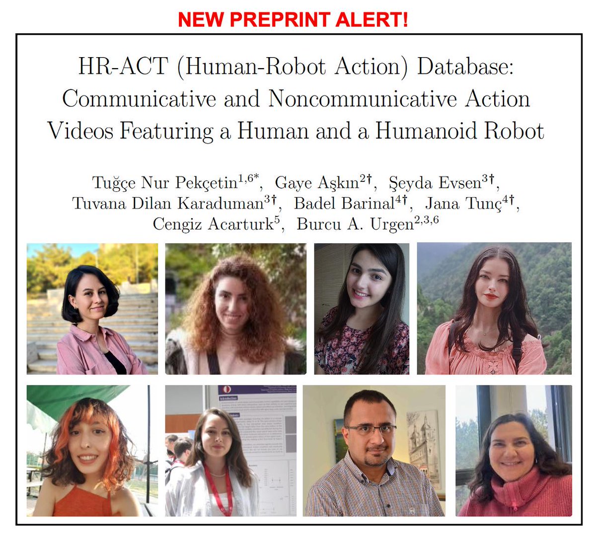 📢 We are excited to share our new preprint from <a href="/BUrgenlab/">Cognitive Computational Neuroscience Lab</a> : "HR-ACT (Human-Robot Action) Database: Communicative and Noncommunicative Action Videos Featuring a Human and a Humanoid Robot" via <a href="/OSFramework/">Center for Open Science</a>. Here is the link: osf.io/preprints/psya…