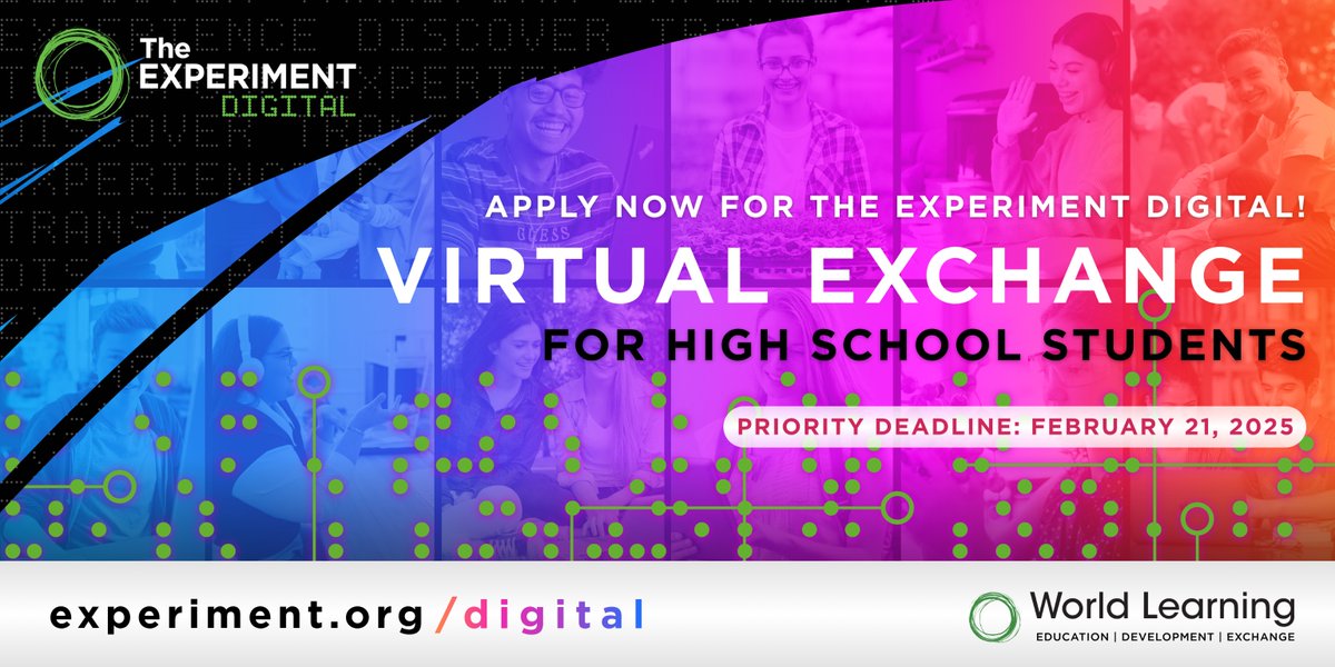 TheExperimentWL's tweet photo. 📣 Last call for The Experiment Digital priority registration! 

Our Experiment Digital programs are fully-funded, summer #VirtualExchanges that connect young people across the U.S. with their peers around the world.

Apply by Feb 21: https://t.co/pJ6T6t1YUi

@StevensInit https://t.co/TXlX0AfO0d