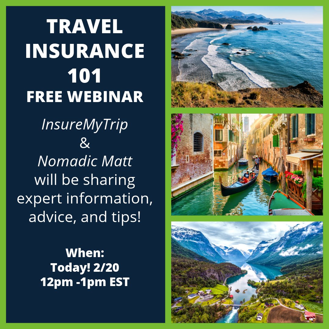 Join us and Nomadic Matt today! We're bringing expert advice and answering your questions about travel insurance. RSVP for the event here: ow.ly/bBiP50V2a5f