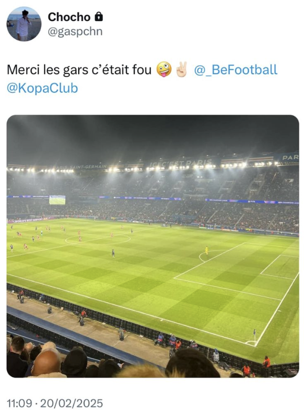 🏟️Notre vainqueur du dernier concours hier soir au Parc 
Merci <a href="/_BeFootball/">BeFootball</a> !