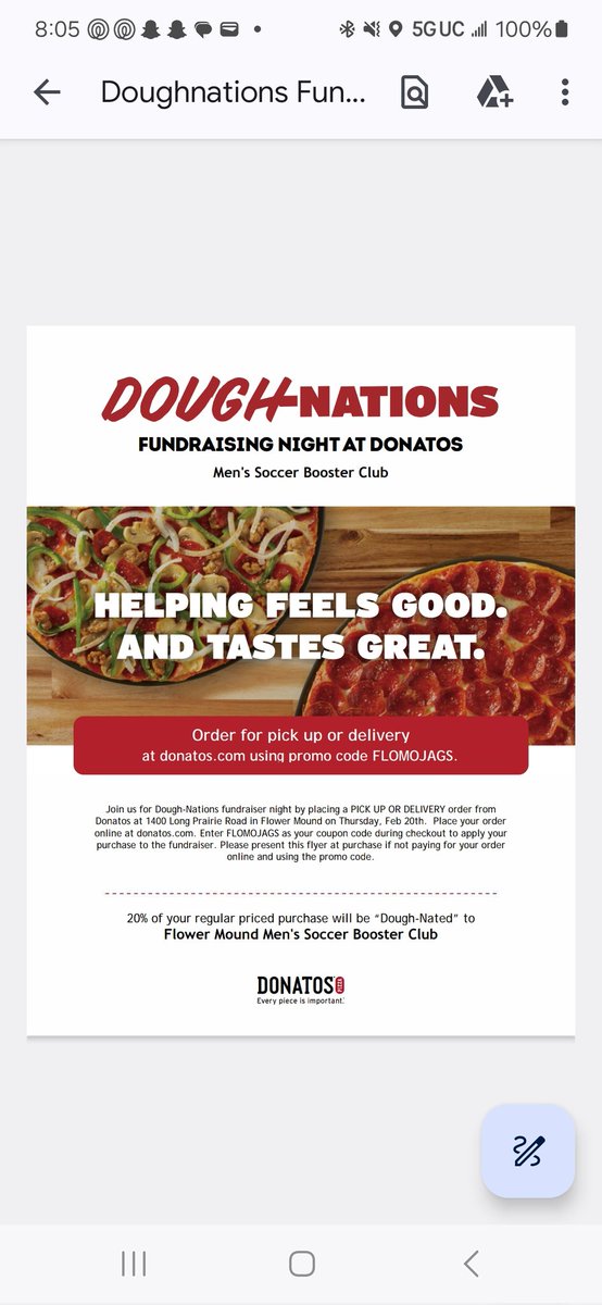 What goes better with cold weather than fresh hot <a href="/Donatos/">Donatos Pizza</a> pizza!  Stop by tonight and support the FMHS Boys Soccer Club!