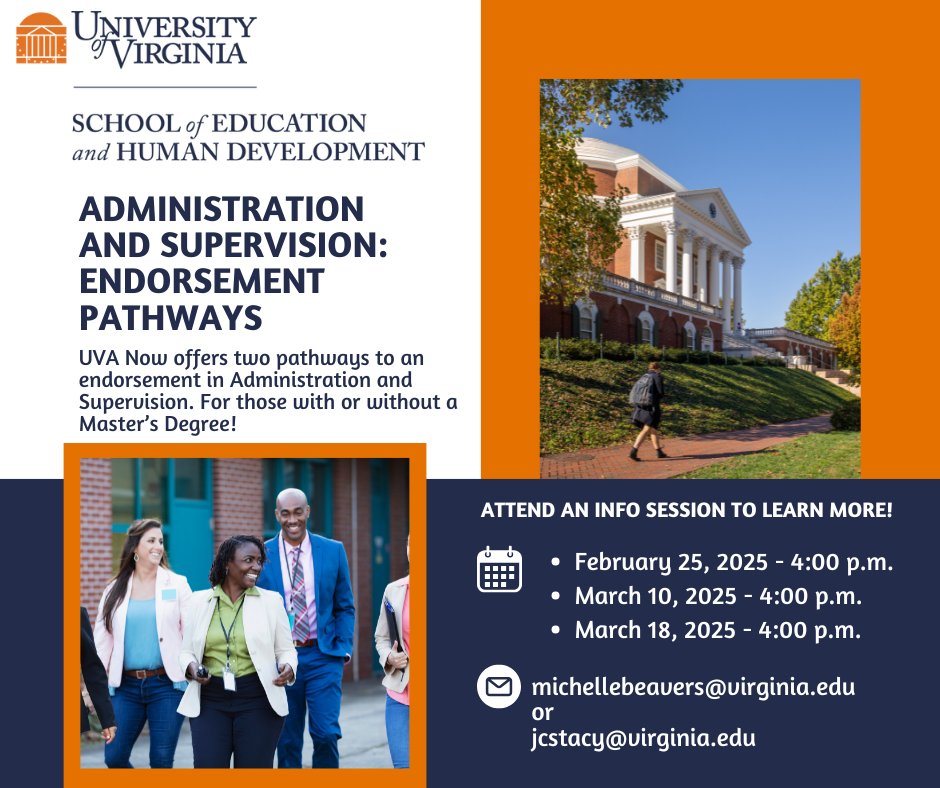 We've added info sessions for March. Now accepting applications for summer and fall 2025! Registration Link: education.virginia.edu/academics/prog…