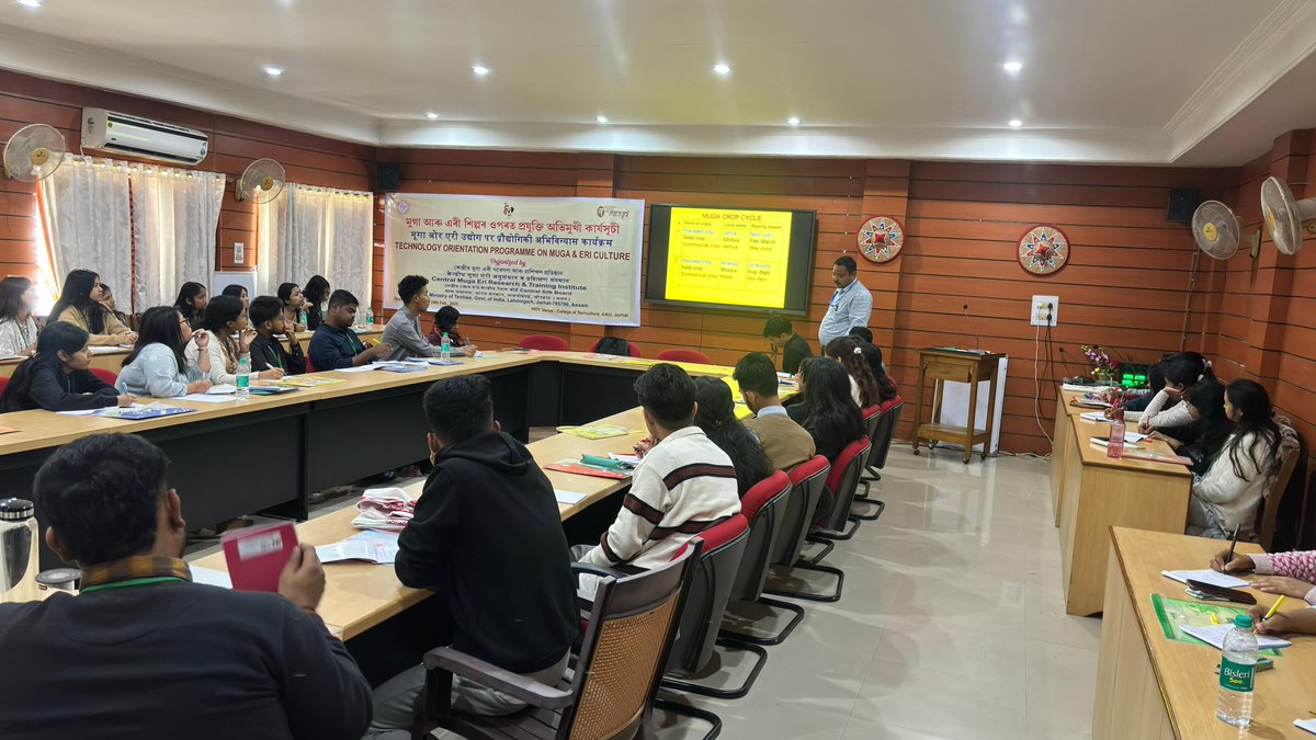 CSB-CMERTI in collaboration with College of Sericulture, Jorhat, is organizing a Technology Orientation Programme at AAU, Jorhat. Inaugurated by Dr. Kartik Neog, Director, CSB-CMERTI, the programme hosts 50 students, focusing on Muga &amp; Eri culture insights by experts. #AAU