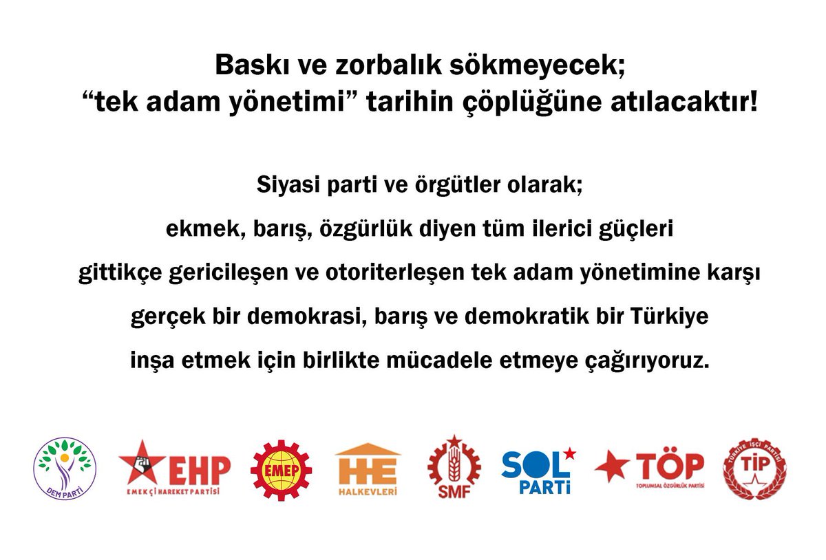 Baskı ve zorbalık sökmeyecek;

“Tek adam yönetimi” tarihin çöplüğüne atılacaktır!

Türkiye, iç ve dış politik gelişmeler ve ekonomide yaşanan tıkanıklık nedeniyle iyice köşeye sıkışan Erdoğan, Cumhur ittifakı ve arkasındaki güçler tarafından adım adım karanlık bir tünele doğru