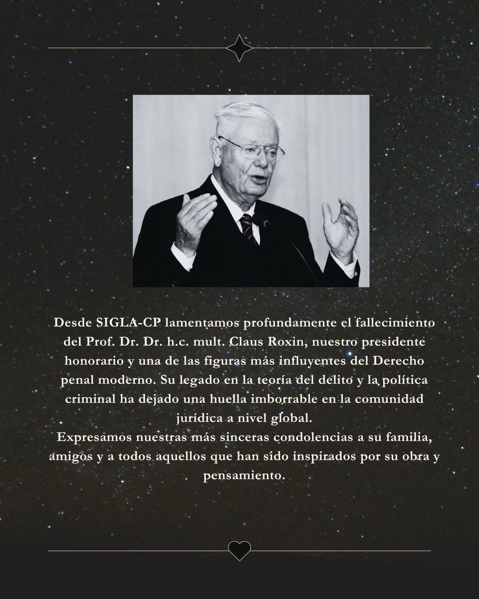 Despedimos a un líder académico y universitario, quien se tomó en serio el Edo Social de Dcho para leer la ciencia penal. Su legado inmortal nos compromete a tod@s l@s que anhelamos una ciencia penal empática con la realidad!! Muchas gracias por tanto, querido Profesor Roxin!!