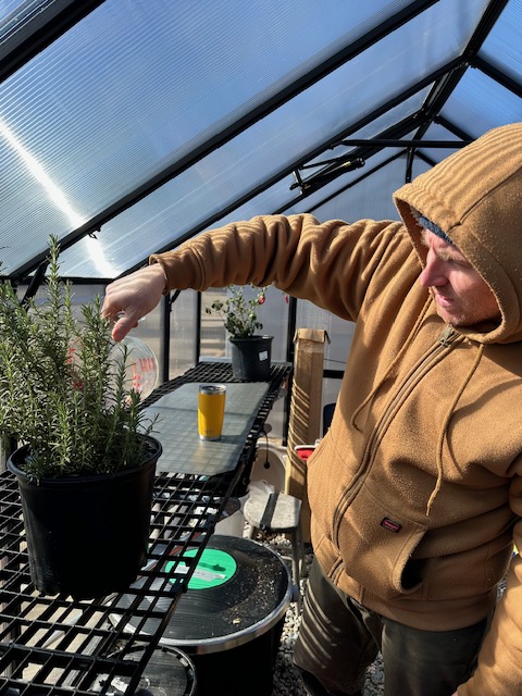 It may be cold out but we're growing flowers in our little greenhouse! 
The plan is to set up our hydroponics and grow the plants in it using urine and water that will recirculate through the hydroponics system. 
Of course Bryan Horsley is at the helm.
