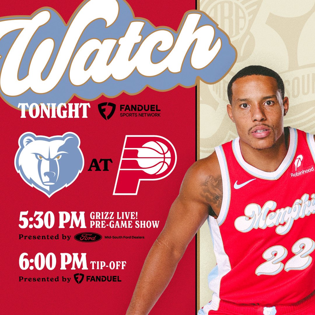 memgrizz's tweet photo. Back to Work 📍Indiana 

📺 @FDSN_Grizzlies 
📻 @929espn 
🕐 6:00pm
🆚 @Pacers 
🎁 @FDSportsbook https://t.co/AS3xHIVkHW