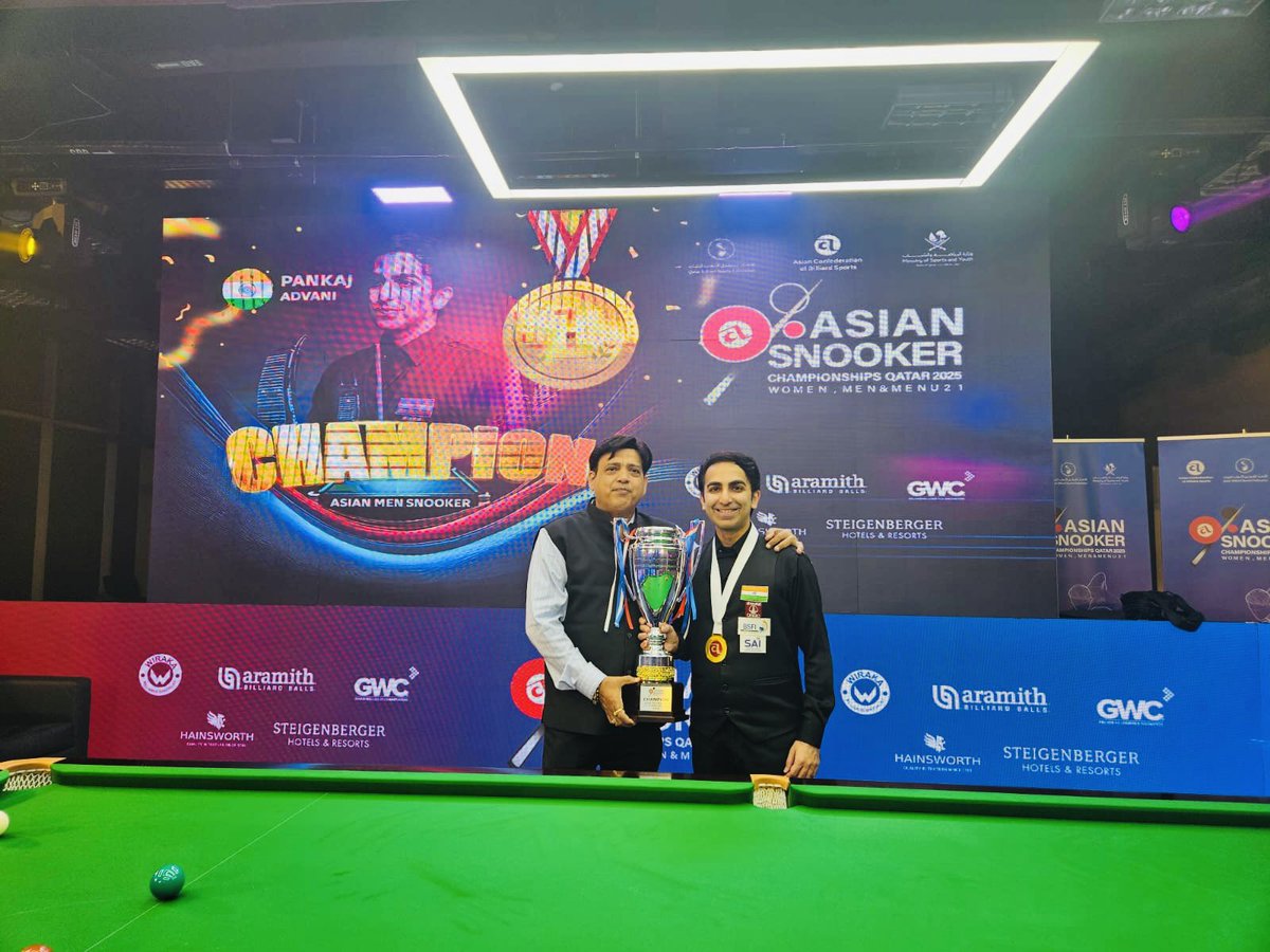 PankajAdvani247's tweet photo. 2025 Asian Snooker Champion🏆😀
A wonderful feeling to win another Gold Medal for my country 🇮🇳
Last 2 weeks have been like a dream! 
National Snooker ✅🏆
Asian Snooker ✅🏆 https://t.co/98so5UvAwk