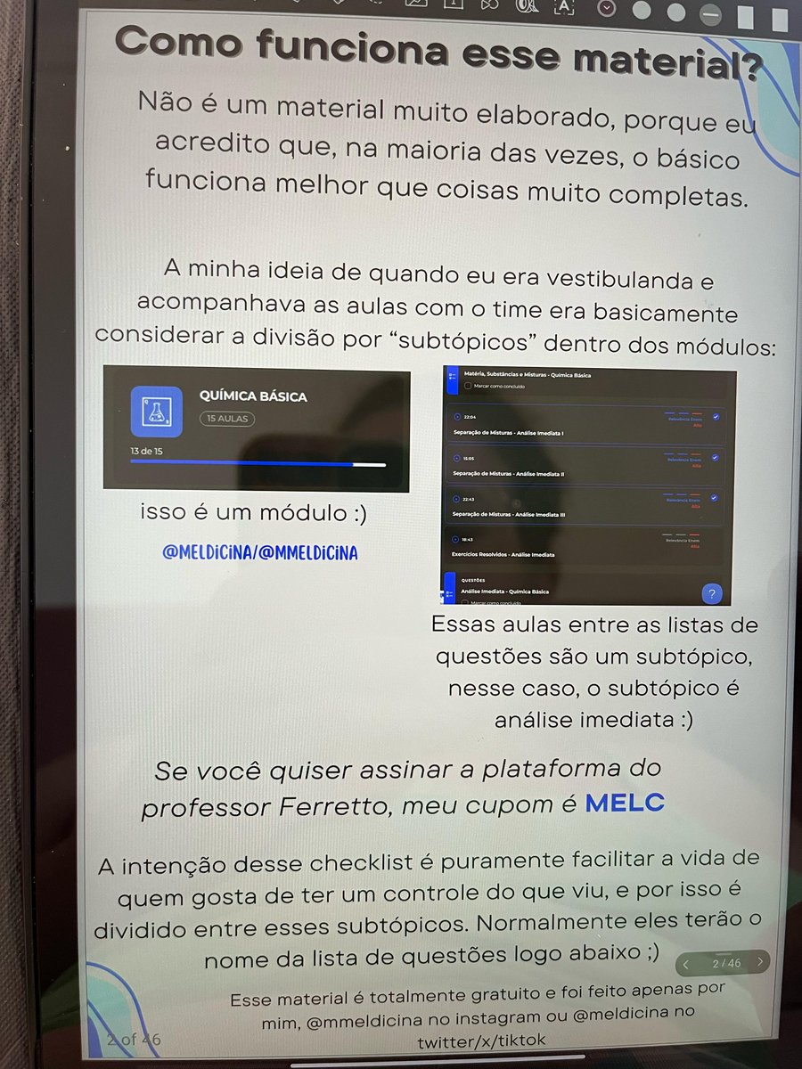 MELdicina's tweet image. ✨CHECKLIST DE ASSUNTOS DA PLATAFORMA DO PROFESSOR FERRETTO!!!✨
- material gratuito
- não é um material elaborado, só dividido em tópicos para controle :)
- se você quiser assinar a plataforma do ferretto: meu cupom MELC dá R$60 de desconto
link no tweet abaixo 👇
