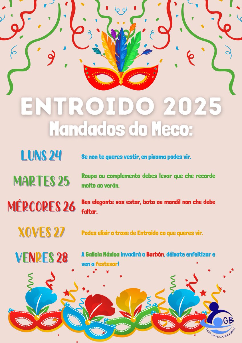 ceipgbarbon's tweet photo. É tempo de Entroido! A vindeira semana todos ben preparad@s! 🎉 https://t.co/VzY5W1Ew03