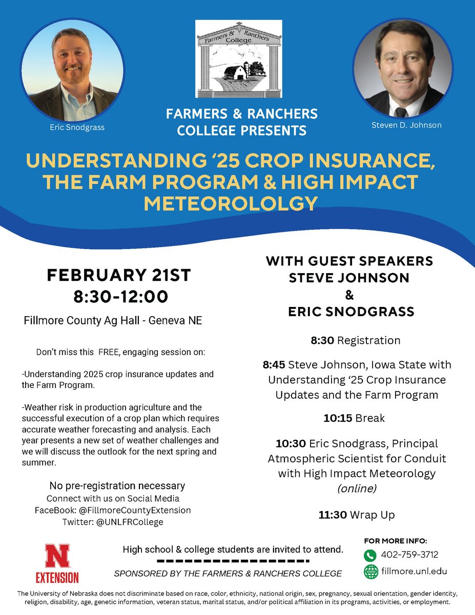 Farmers & Ranchers College (@unlfrcollege) on Twitter photo Tomorrow wraps up the 24-25 Farmers & Ranchers College programming! <a href="/snodgrss/">Eric Snodgrass</a> <a href="/UNLExtension/">Nebraska Extension</a> <a href="/UNL_CropWatch/">Nebraska CropWatch</a> <a href="/CountyFillmore/">Fillmore County Extension</a> #weather #cropinsurance Tomorrow wraps up the 24-25 Farmers & Ranchers College programming! <a href="/snodgrss/">Eric Snodgrass</a> <a href="/UNLExtension/">Nebraska Extension</a> <a href="/UNL_CropWatch/">Nebraska CropWatch</a> <a href="/CountyFillmore/">Fillmore County Extension</a> #weather #cropinsurance