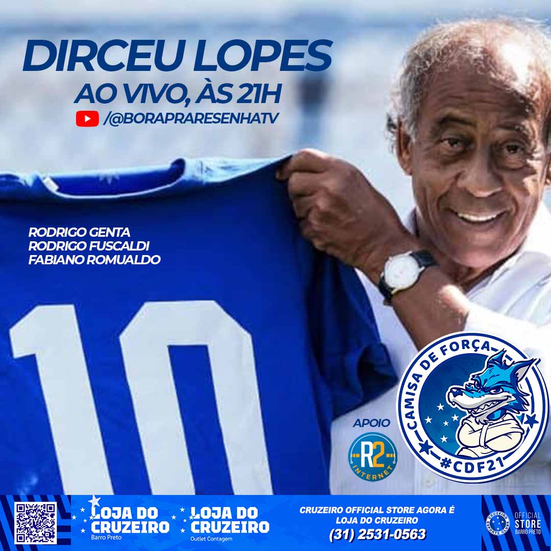 Hoje, tem o príncipe DIRCEU LOPES, no Camisa de Força, AO VIVO, às 21h, no youtube.com/@borapraresenh…!

Não dá pra perder esse papo com um dos maiores ídolos da história do Cruzeiro! VAI SER MASSA DEMAIS!

<a href="/rodrigogenta/">Rodrigo</a> <a href="/rodrigofuscaldi/">Rodrigo Fuscaldi</a> <a href="/fab_romualdo/">Fabiano Romualdo</a>   <a href="/lojadocruzeiro/">Loja do Cruzeiro</a> <a href="/deusmedibre/">DEUS ME DIBRE</a>