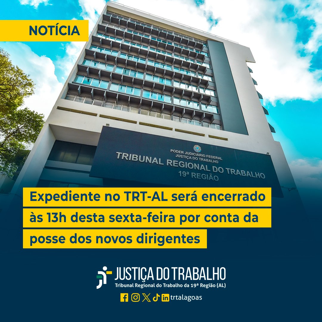 TRTAlagoas's tweet image. Medida consta no Ato 32/GP/TRT 19ª Região, de 18/2/2025.

🖥️ LEIA A MATÉRIA NO SITE DO TRT-19 (link na bio)

#Expediente #NovaGestao #Posse2025 #Poderjudiciario #TRT19 #TRTAL #PTS #JustiçaDoTrabalho #TRTAcessível
