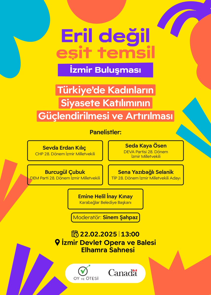 Türkiye’nin dört bir yanında düzenlediğimiz “Kadınların Siyasete Katılımının Güçlendirilmesi ve Artırılması” panel serimizde son 2 etkinliğimiz!

Kadın temsiliyetini ve siyasette eşitliği konuşmaya devam ediyoruz. Şimdi sırada İzmir var! Kadınların siyasette daha fazla yer alması