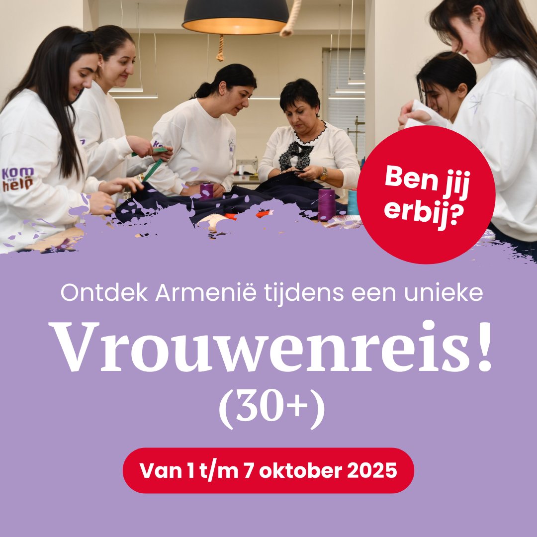 Ontdek Armenië tijdens een unieke vrouwenreis (30+) van 1 t/m 7 okt. Bezoek projecten van YfC Armenia, ontmoet vrouwen in het naaiatelier, ontdek de hoofdstad, beleef een lokale kerkdienst, bezoek het Genocide Monument en Museum, en nog veel meer! komoverenhelp.nl/vrouwenreis