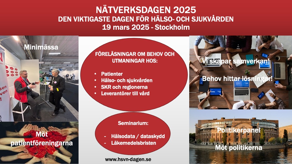 Vi söker dig som är politiker och som vill få värdefull information direkt från patientföreningar under Nätverksdagen 2025 i Stockholm. 
Välkommen att anmäla dig här:
hsvn-dagen.se

<a href="/sdriks/">Sverigedemokraterna</a> <a href="/moderaterna/">Moderaterna</a> <a href="/socialdemokrat/">Socialdemokraterna</a>  <a href="/miljopartiet/">Miljöpartiet</a>  <a href="/Centerpartiet/">Centerpartiet</a> <a href="/kdregionsthlm/">Kristdemokraterna i Region Stockholm</a>