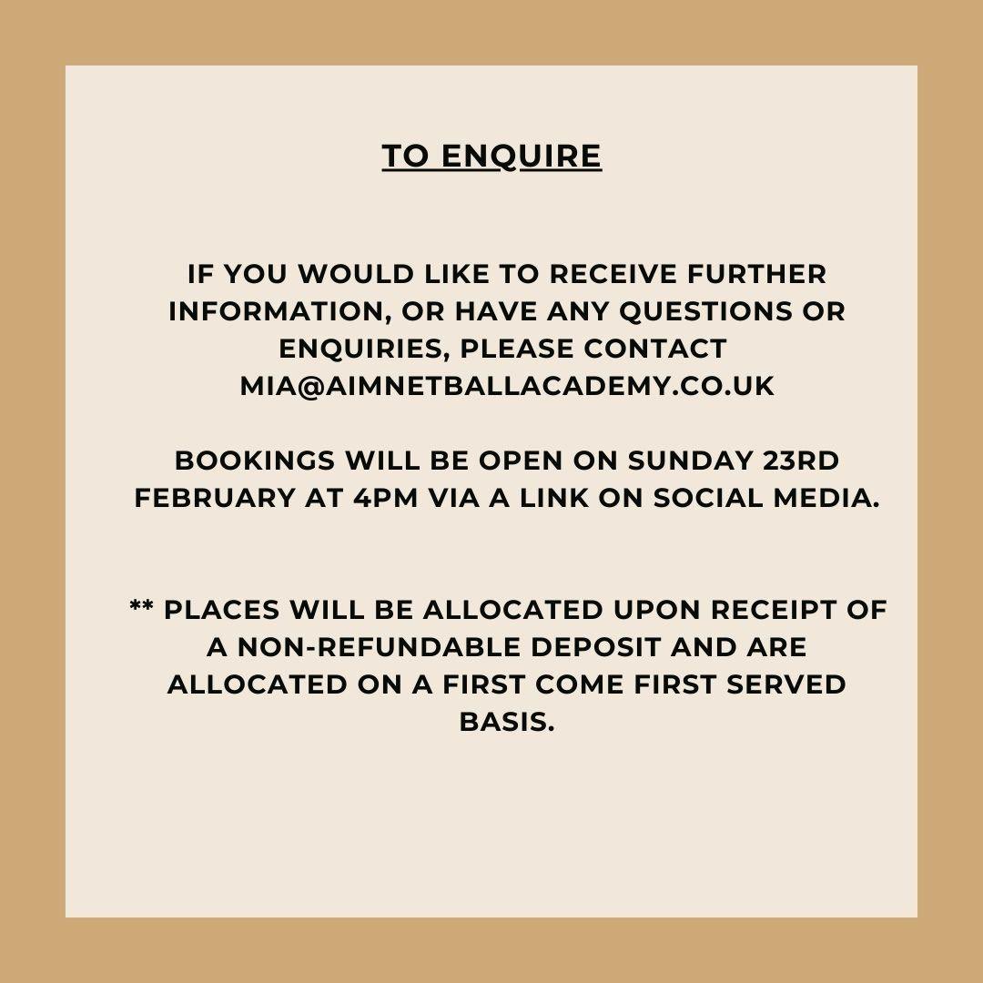 AIM Netball Academy Residential 2025 🤍🖤

Bookings are open to the public at 4pm on Sunday 23rd February.

📧 for enquiries or further information - please email mia@aimnetballacademy.co.uk 

We anticipate this will sell out quickly, especially with <a href="/serenabob/">Serena Kersten - MBE</a> in attendance 😍❕