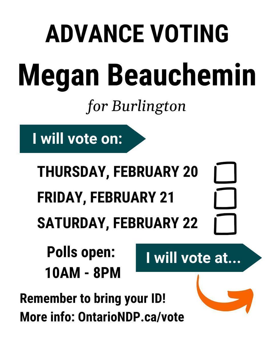 BurlingtonNDP's tweet photo. Advance voting starts TODAY! Screenshot this and make your plan to vote 🗳️ #ONpoli #GOTV #BurlON https://t.co/MDVWa6Gijv