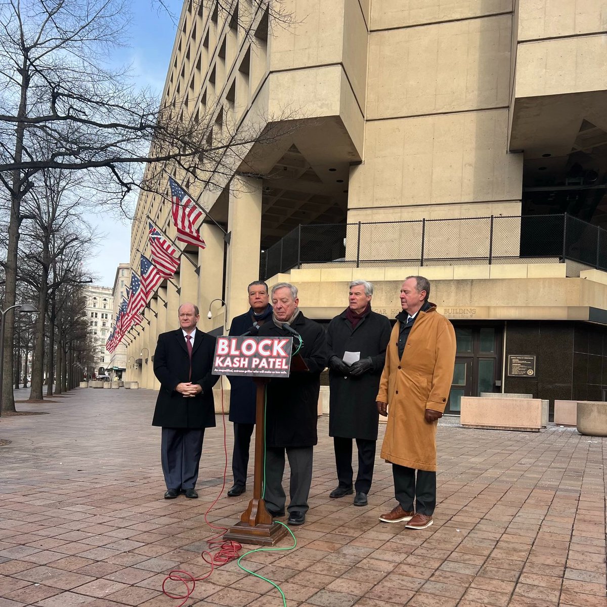 JudiciaryDems's tweet image. We’re at FBI Headquarters right now to say… Kash Patel belongs nowhere NEAR the FBI Headquarters.