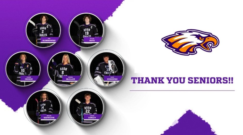 Last night our season came to an end with an 8-1 loss to St.Eds. We’re so thankful for our Seniors and their families! Thank you to all the coaches and their families! We’re so proud of this team and their accomplishments! Thank you to everyone to supported the program! 🦅🏒💛💜