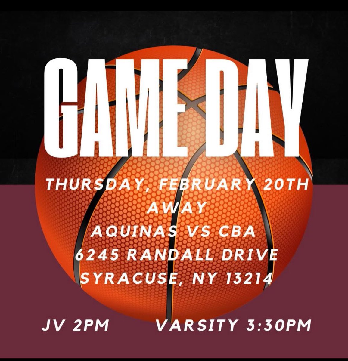 It’s game day! See you in Syracuse! 
Aquinas vs Christian Brothers Academy

This is our last game of the regular season! 

JV 2pm
Varsity 3:30pm

Watch live with a subscription on NFHS app. You can cancel easily right after the game on their website. 

nfhsnetwork.com/schools/christ…