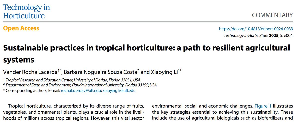 vanderrochaphd's tweet image. Excited to share our latest article in Technology in Horticulture #TiH Learn about key strategies like biopesticides, cover crops, and organic amendments for a more sustainable future!🌍🌱
Read here: doi.org/10.48130/tihor…
@MaximumAcademic @HortiPlant @UFTropical @UFHortVegCrops