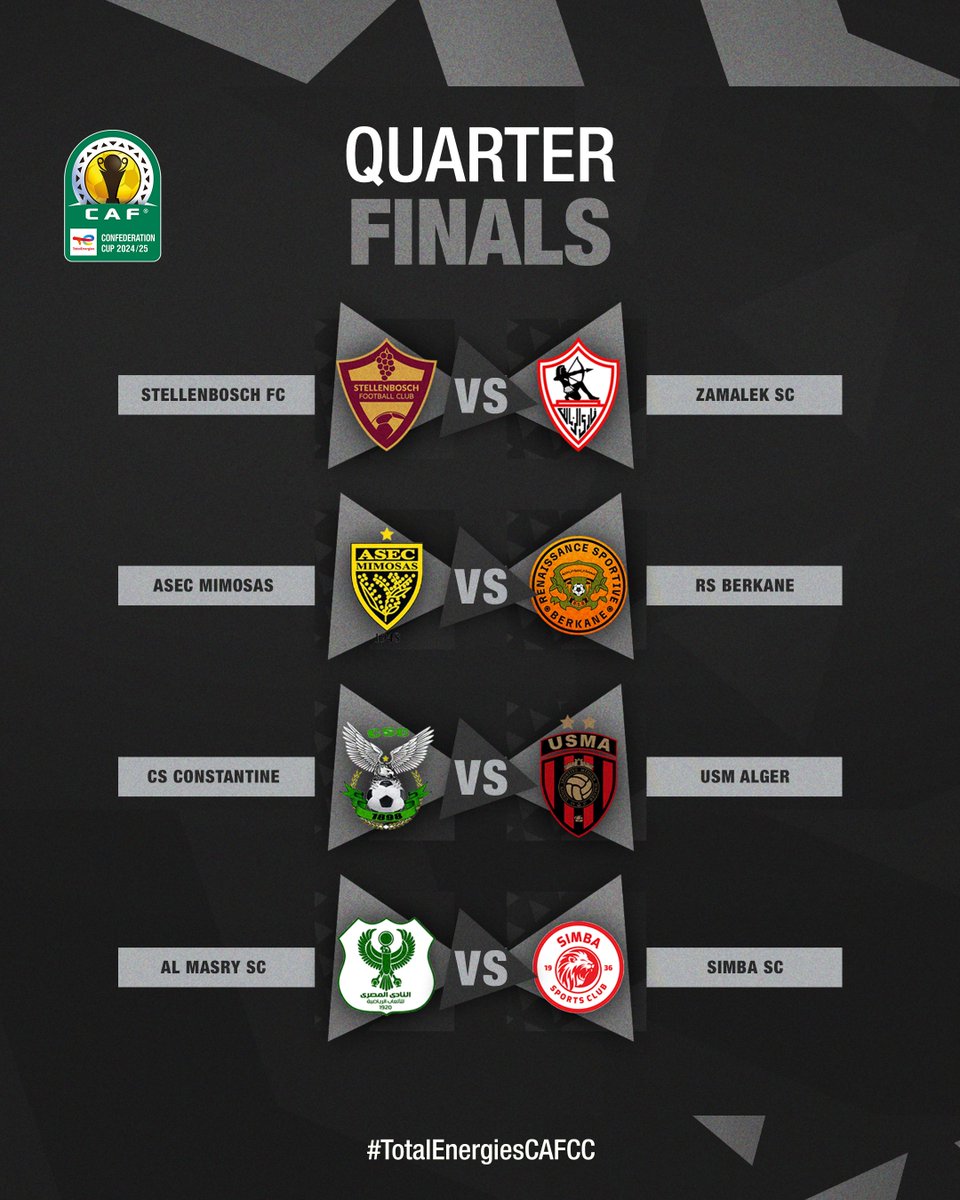 The 2024/25 #TotalEnergiesCAFCC quarter-finals are all set! 🙌

Who's making it to the next round?