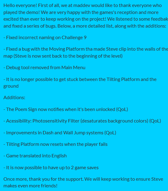 MadDevInc's tweet photo. Steve is Alone Demo v1.1 now live, check it out on our latest devlog: 

https://t.co/QzMXvBMQZm https://t.co/DZMLOfsGZk