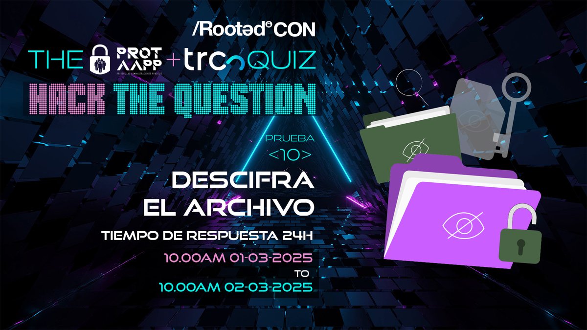 Emilio (@emilio_rr) on Twitter photo #HackTheQuestion Reto 10
🎁
Echarme una mano. No soy capaz de leer el contenido de este fichero. ¡Nada es lo que parece! 🙆♂️
Participa y contesta aquí: forms.office.com/e/RWC0pseBWc
<a href="/ProtAAPP/">ProtAAPP - Protege las AAPP</a>, <a href="/RootedCON/">/RootedCON</a>, #TRC #HackTheQuestion Reto 10
🎁
Echarme una mano. No soy capaz de leer el contenido de este fichero. ¡Nada es lo que parece! 🙆♂️
Participa y contesta aquí: forms.office.com/e/RWC0pseBWc
<a href="/ProtAAPP/">ProtAAPP - Protege las AAPP</a>, <a href="/RootedCON/">/RootedCON</a>, #TRC