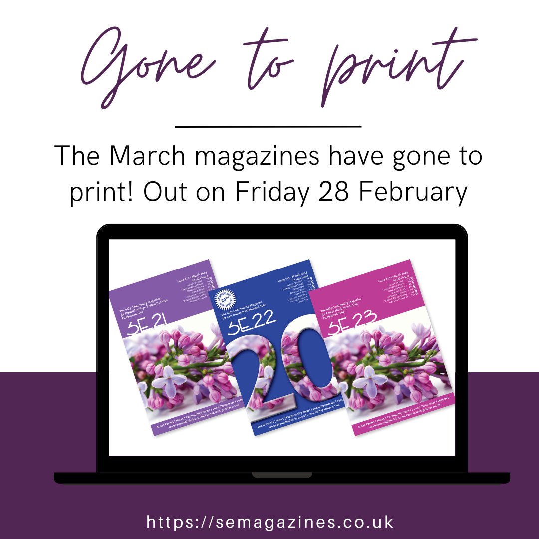 Gone to print for our March issues. Out on Friday 28 February. Celebrating 20 years of SE22 mag.

Now taking ads for the April issues. All our rates are on our website or you can download a rate via our website—link in the bio.