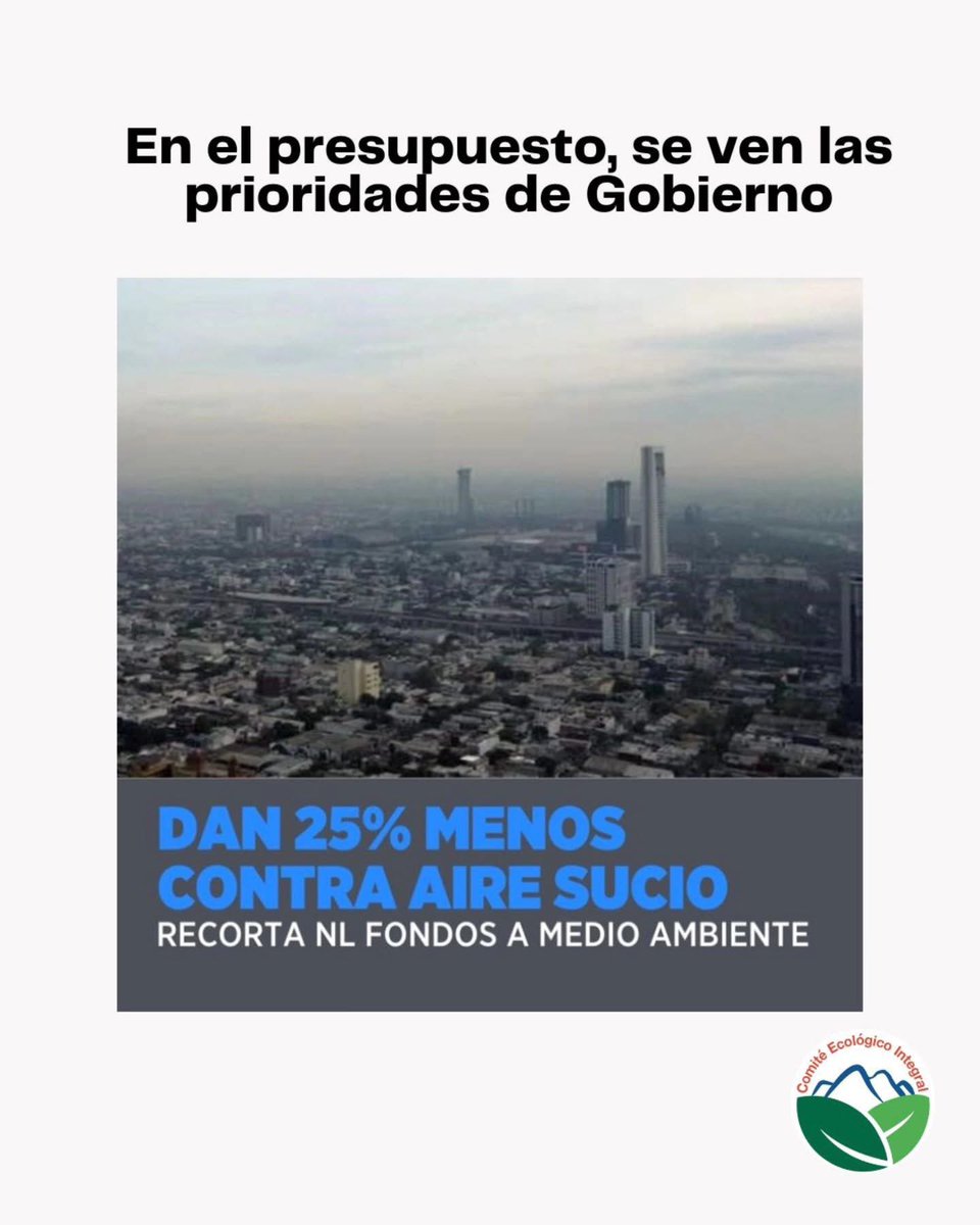 Es difícil pensar que el objetivo de aire limpio en NL es una prioridad de gobierno cuando el presupuesto, la narrativa diaria y las acciones dicen otra cosa. 
<a href="/samuel_garcias/">Samuel García</a> 
<a href="/MedioAmbienteNL/">Secretaría de Medio Ambiente</a>