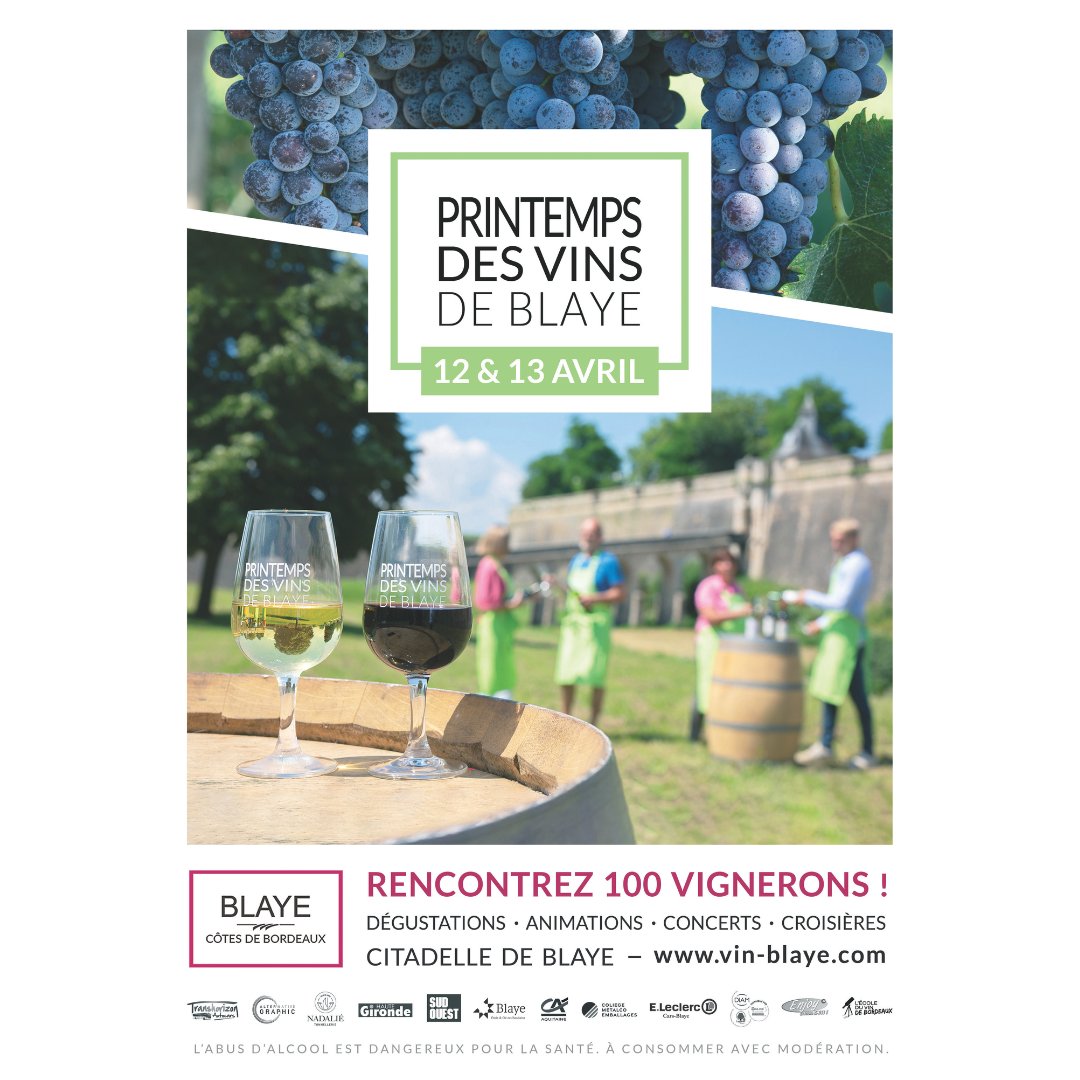 🎉 Le Printemps des #Vins de #Blaye 2025 revient dans moins de 2 mois.

RDV les 12 et 13 avril à la #citadelledeblaye pour rencontrer 100 vignerons.
Programme et inscription : bit.ly/PDV-Blaye

#pdvblaye #Blaye #bordeaux #vinsdebordeaux #wine