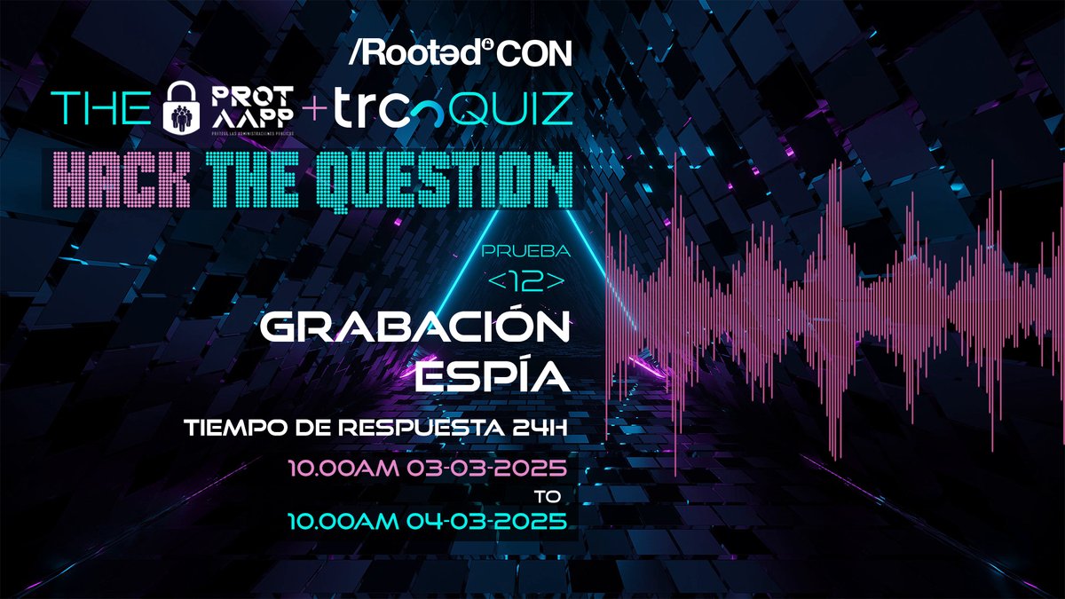 Emilio (@emilio_rr) on Twitter photo #HackTheQuestion Reto 12
Llevo siguiéndolo unos días. Estoy seguro que nos está vendiendo. Pero esta vez lo tengo. He podido grabar mientras marcaba y voy a descubrir a quien llama. Se va a enterar
Participa y contesta aquí: forms.office.com/e/VZuh5s82gv
<a href="/ProtAAPP/">ProtAAPP - Protege las AAPP</a>, @RootedCON, #TRC #HackTheQuestion Reto 12
Llevo siguiéndolo unos días. Estoy seguro que nos está vendiendo. Pero esta vez lo tengo. He podido grabar mientras marcaba y voy a descubrir a quien llama. Se va a enterar
Participa y contesta aquí: forms.office.com/e/VZuh5s82gv
<a href="/ProtAAPP/">ProtAAPP - Protege las AAPP</a>, @RootedCON, #TRC