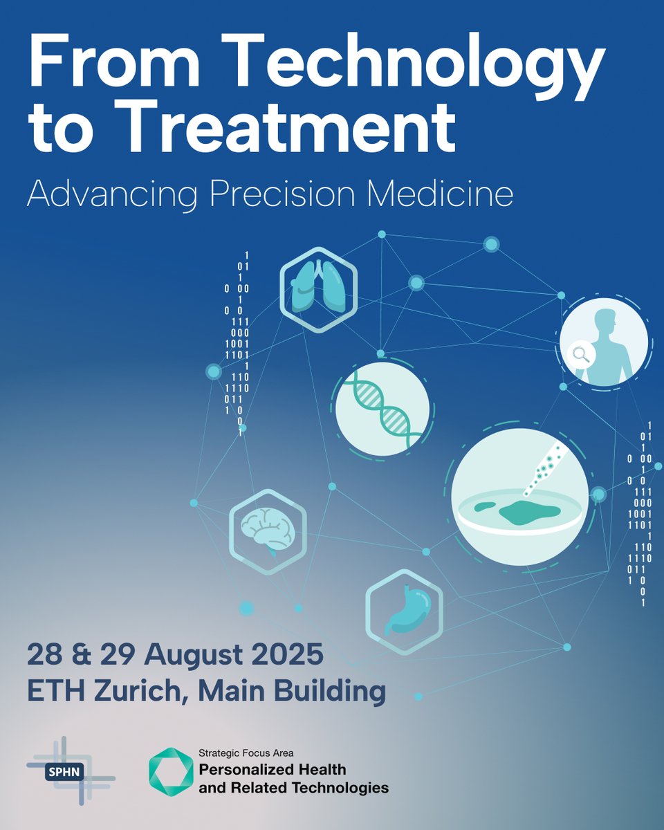 Personalized Health and Related Technologies (@phrt_ch) on Twitter photo 🚨 Save the Date! 🚨
Join us for the “From Technology to Treatment: Advancing Precision Medicine” conference on 28–29 Aug 2025 at ETH Zurich, hosted by <a href="/PHRT_CH/">Personalized Health and Related Technologies</a> & <a href="/SPHN_ch/">SPHN</a>.
Stay tuned for details!
#PrecisionMedicine #PersonalizedHealth #HealthcareInnovation #SPHN #PHRT 🚨 Save the Date! 🚨
Join us for the “From Technology to Treatment: Advancing Precision Medicine” conference on 28–29 Aug 2025 at ETH Zurich, hosted by <a href="/PHRT_CH/">Personalized Health and Related Technologies</a> & <a href="/SPHN_ch/">SPHN</a>.
Stay tuned for details!
#PrecisionMedicine #PersonalizedHealth #HealthcareInnovation #SPHN #PHRT