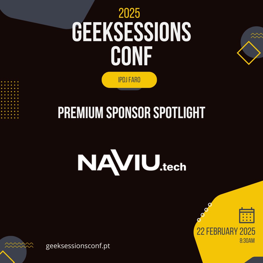 GeekSessionsFAO's tweet image. Drumrollβ¦ π₯ For our premium sponsors! πβ¨ Contentserv, Naviu, and Algarve Evolution! π¬π
π You'll be able to find out more about our premium sponsors at the conference ππ€
π Have you checked the agenda? π geeksessionsconf.pt π 22nd February π