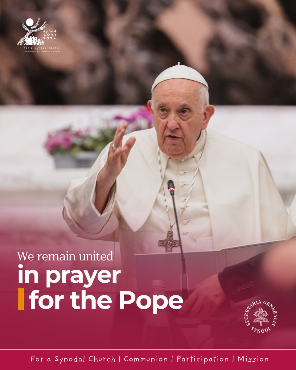 Synod_va's tweet photo. Lord we pray you heal and strengthen Pope Francis. Grant him strength in body and swift healing. We entrust him to You, O Divine Physician, for You alone are our refuge and our strength.
#PrayForPopeFrancis #PopeFrancis #PrayerForPope https://t.co/BWopAUc1jf