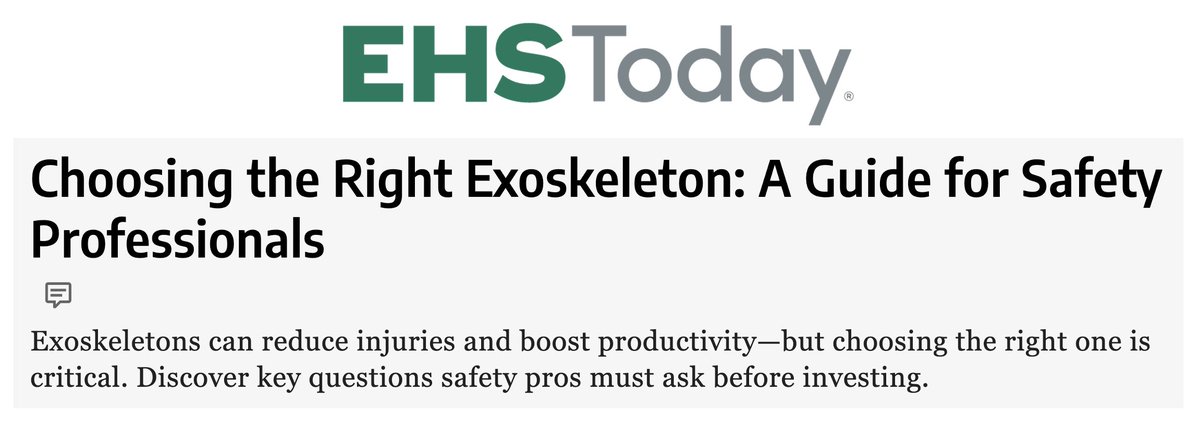 KarlZelik's tweet photo. 🚨 Choosing the Right Exoskeleton: A Guide for Safety Professionals

👏🏽 This new EH&amp;S article is an MUST READ for anyone considering workplace exoskeletons. Do yourself a favor and bookmark this. Or just print it out.

#exoskeletons #ergonomics #safetytech #MSDs https://t.co/woP1TGY2rJ