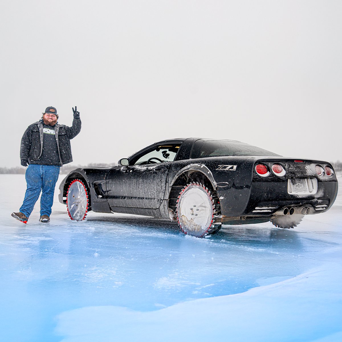 westengw's tweet image. You ever wonder what would happen if you put Saw-blade’s on a corvette? Or what would happen if you drove it on a Frozen lake? Well we are answering these questions that no one asked!