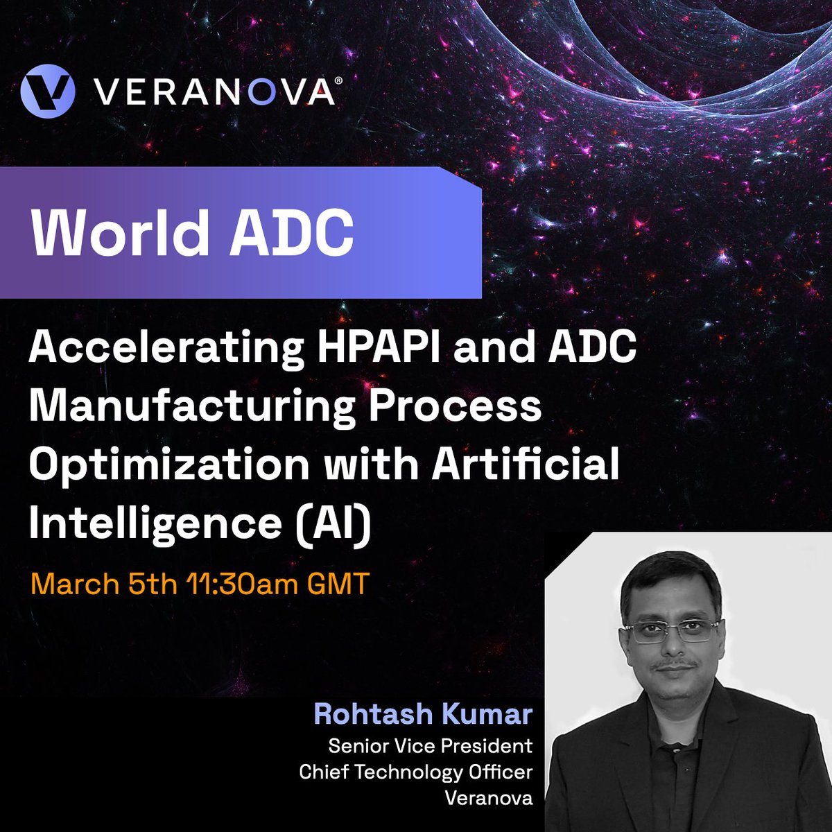 Don't miss Veranova's Senior Vice President and Chief Technology Officer, Rohtash Kumar, at <a href="/World_ADC/">World ADC</a> London 2025!

Rohtash will be presenting on the role of #AI in optimizing highly potent #DrugDevelopment. Register now to catch his talk at 11.30 GMT on March 5.