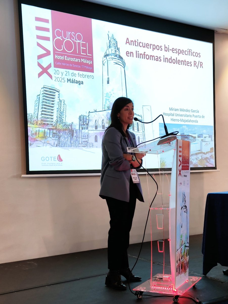 grupolinfomas's tweet photo. La Dra. Miriam Méndez García del Hospital Universitario Puerta de Hierro Majadahonda @HospitalPdH nos hablará de las Estrategias terapéuticas con anticuerpos bi-específicos en linfomas indolentes en recaída/refractarios/POD24
#Mesa4 #XVIIICursoGOTEL #Linfomas https://t.co/o7YWyrfmGe